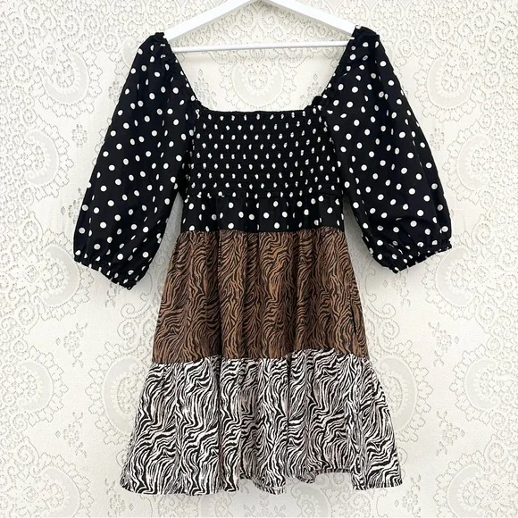 ASOS DESIGN crochet tiered babydoll mini dress in mixed animal - Picture 11 of 15